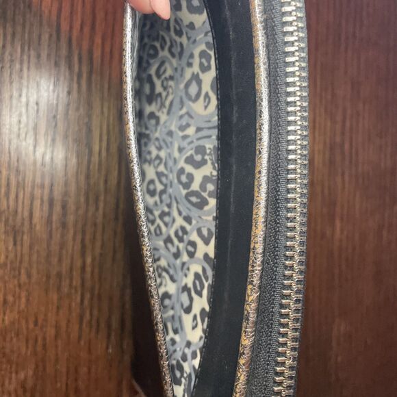 Coach Poppy Wallet Womens Black Silver Zip Around Clutch Purse Leopard Lining - Picture 8 of 12